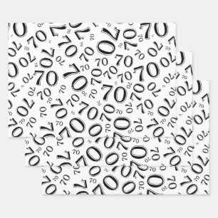 70e verjaardag zwart/wit Random Number Pattern 70 Inpakpapier Vel