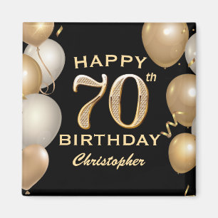 70e verjaardag Zwarte en gouden ballonnen Magneet
