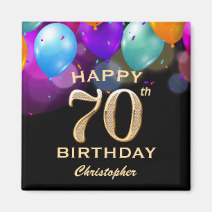 70e verjaardag Zwarte en gouden ballonnen Magneet