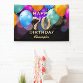 70e verjaardag Zwarte en gouden ballonnen Spandoek (Insitu)