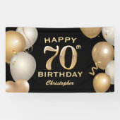 70e verjaardag Zwarte en gouden ballonnen Spandoek (Horizontaal)