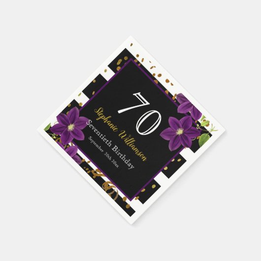 70e verjaardag | Zwarte en gouden glitter Servet (Hoek)