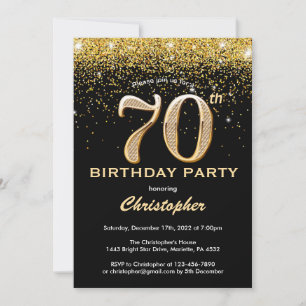 70e verjaardag zwarte en goudglitter-Confetti Kaart