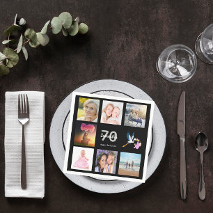 70e verjaardag zwarte foto collage naam servet