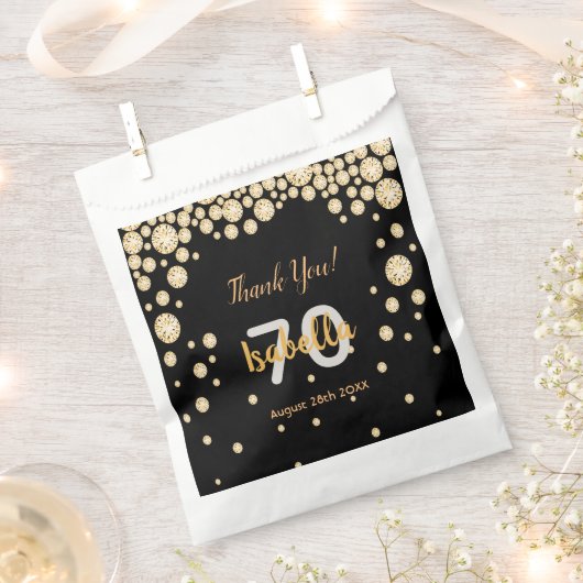 70e verjaardag zwarte gouddiamanten naam bedankzakje (Geknipt)