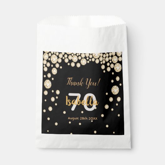 70e verjaardag zwarte gouddiamanten naam bedankzakje (Voorkant)
