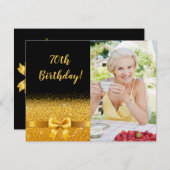 70e verjaardag zwarte gouden aangepaste foto elega kaart (Voorkant / Achterkant)