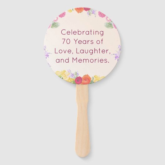 70e Verjaardagsfeest Bloemen Modern 70 Mijlpaal Handwaaier (Achterkant)