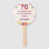 70e Verjaardagsfeest Bloemen Modern 70 Mijlpaal Handwaaier (Voorkant)