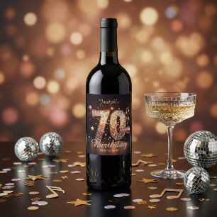 70e Verjaardagsfeest Disco-Muziek Gouden Glitters Wijn Etiket