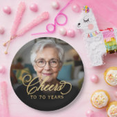 70e Verjaardagsfeest Foto Gold Script Cheers Papieren Bordje (Feest)