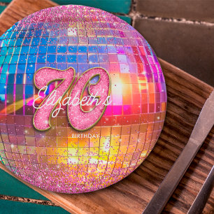 70e Verjaardagsfeest Goud Roze Glitter Disco Bal Papieren Bordje