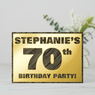 70e Verjaardagsfeest — Kordate, Nep Houtnerf Tekst Folie Uitnodiging