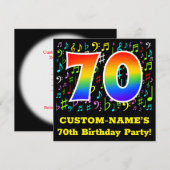70e verjaardagsfeest: leuke muzieksymbolen, regenb kaart (Voorkant / Achterkant)
