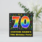 70e verjaardagsfeest: leuke muzieksymbolen, regenb kaart (Staand voorkant)