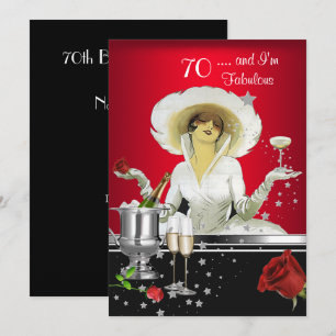 70e verjaardagsfeest Retro Diva Art Deco Rood Zilv Kaart
