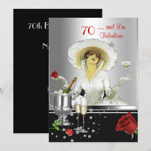 70e verjaardagsfeest Retro Diva Art Deco Rood Zilv Kaart