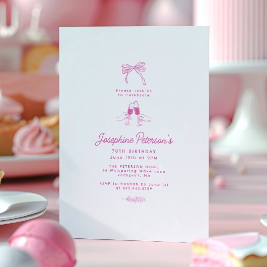 70e verjaardagsfeest roze grillige Dainty Doodle Kaart