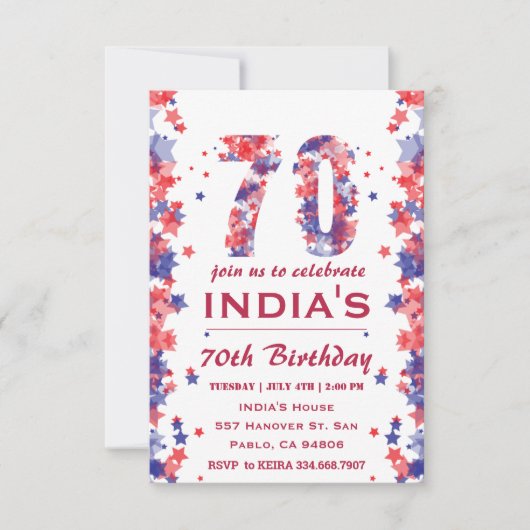 70e verjaardagsfeestje 4e van juli kaart (Voorkant)