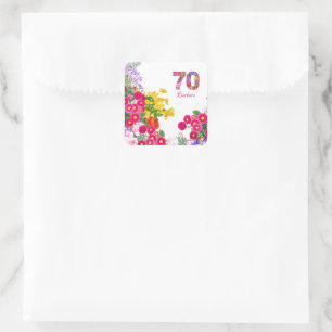 70e verjaardagsfeestje Bloemen Boeket Vierkante Sticker