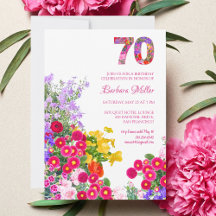 70e verjaardagsfeestje bloemenkleurrijke uitnodigi