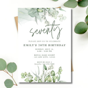 70e verjaardagsfeestje Eucalyptus groen Waterverf Kaart