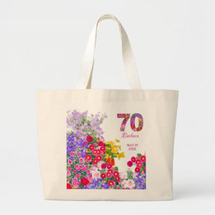 70e verjaardagsfeestje gasten bloemenjumbo canvas  grote tote bag