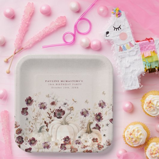 70e verjaardagsfeestje pompoen Wildflower Custom Papieren Bordje (Feest)