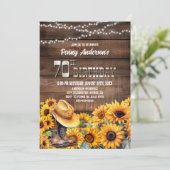 70e verjaardagsfeestje rustieke houten zonnebloem kaart (Staand voorkant)