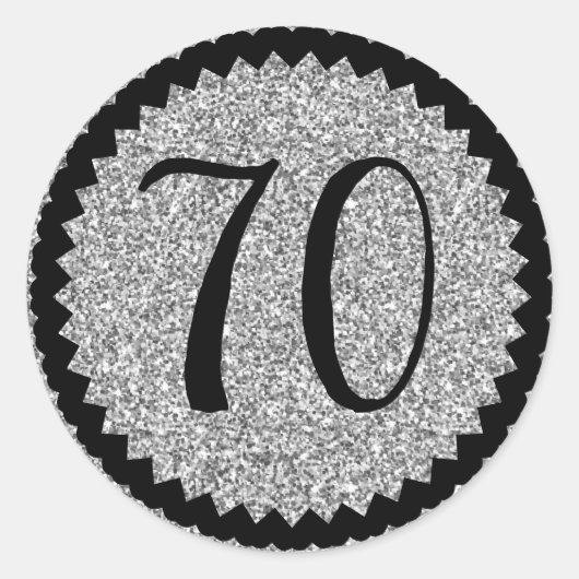 70e verjaardagsfeestje Silver Glitter Classic Ronde Sticker (Voorkant)
