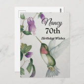 70e verjaardagskaart met kolibrie tuin Happy Birth Briefkaart (Voorkant / Achterkant)
