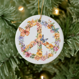 70s 60s Peace Sign Colorful Keramisch Ornament