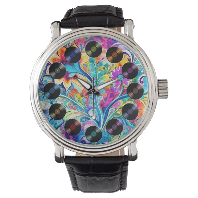70s 60s Psychedelic Hippy Retro Hip Horloge (Voorkant)