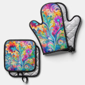 70s 60s Psychedelic Hippy Retro Hip Ovenwant & Pannenlap Set (Voorkant / Achterkant)