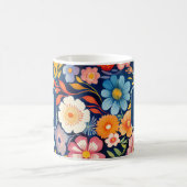 70s 60s Retro Bloemen Monogram Blauw en Sinaasappe Koffiemok (Center)