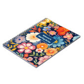 70s 60s Retro Bloemen Monogram Blauw en Sinaasappe Notitieboek (Linkerzijde)
