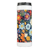 70s 60s Retro Bloemen Monogram Blauw en Sinaasappe Thermosbeker (Achterkant)