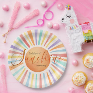 70s Boho Sun 'Little Ray of Sunshine' Baby shower Papieren Bordje