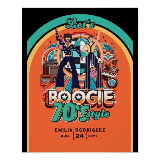 70s Boogie Retro Disco Dansbord Welkom Perfect Poster (Voorkant)
