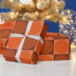 70s Checks and Circles Flame Orange Cadeaupapier
