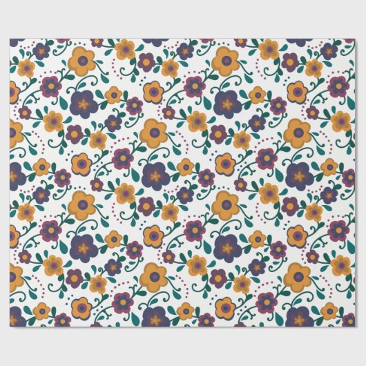 70's Folk Art Ditzy Retro Daisy in Jewel Tones Cadeaupapier (Vlak)