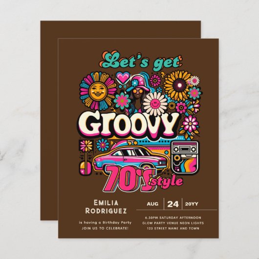 70s Groovy Boogie Retro Disco Verjaardagsfeest (Voorkant / Achterkant)