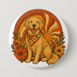 70s Groovy Golden Retriever Ronde Button 7,6 Cm