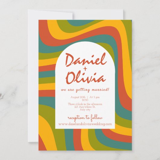 70's Groovy met QR bruiloft uitnodiging (Voorkant)