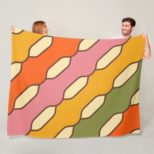 70s Groovy Retro Kleurrijk Patroon Fleece Deken (In situ)