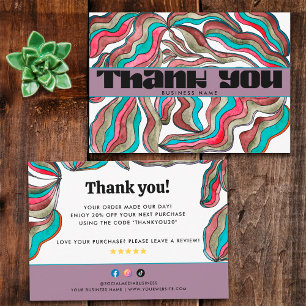 70s Groovy Teal Roze Zakelijk Retro Pakket Inlay Bedankkaart