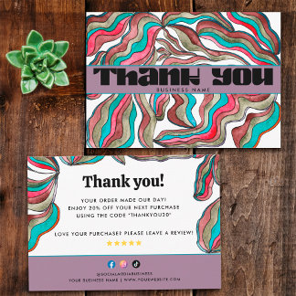 70s Groovy Teal Roze Zakelijk Retro Pakket Inlay Bedankkaart