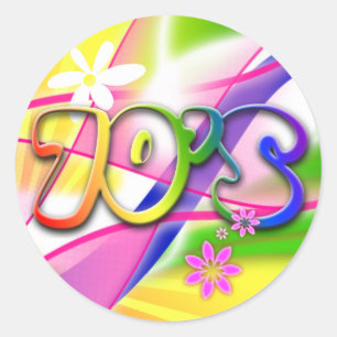70's Kleurrijk Ontwerp met Bloemen Ronde Sticker