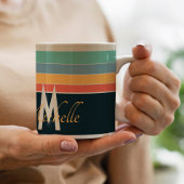  70s kleurrijk Stripes-script monogram Koffiemok