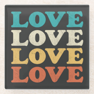 70s Liefde Retro Distressed Repeat Type Glazen Onderzetter